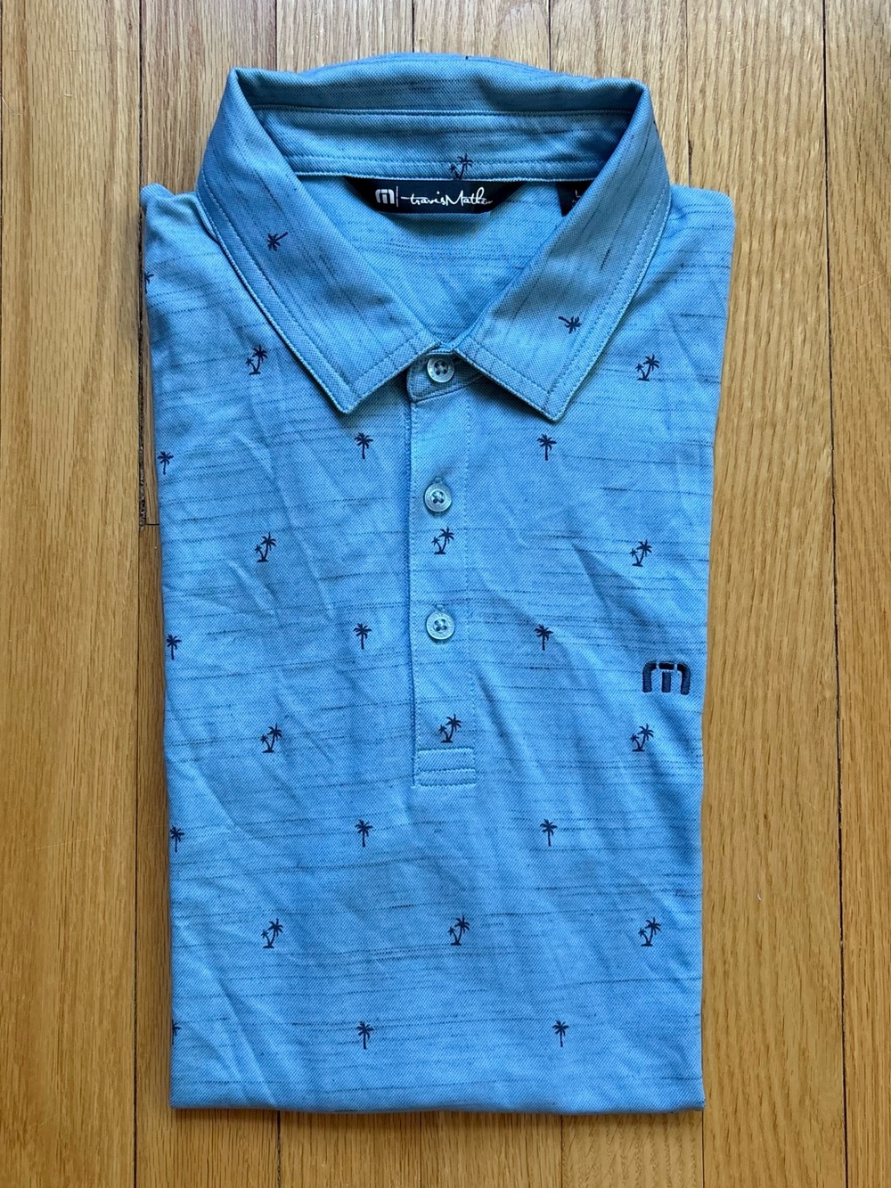 Travis Mathew Men’s Short Sleeve Performance Golf Polo Large Blue Palm Trees